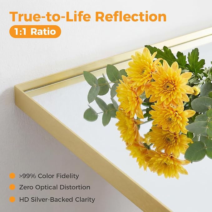 Sweetcrispy Bathroom Mirrors for Over Sink, 22" x 30" Rectangle Wall Mirror | Rectangle Mirros for Bathroom Sink, Metal Frame Tempered Glass,Home Decor, Anti-Rust Hang, Gold