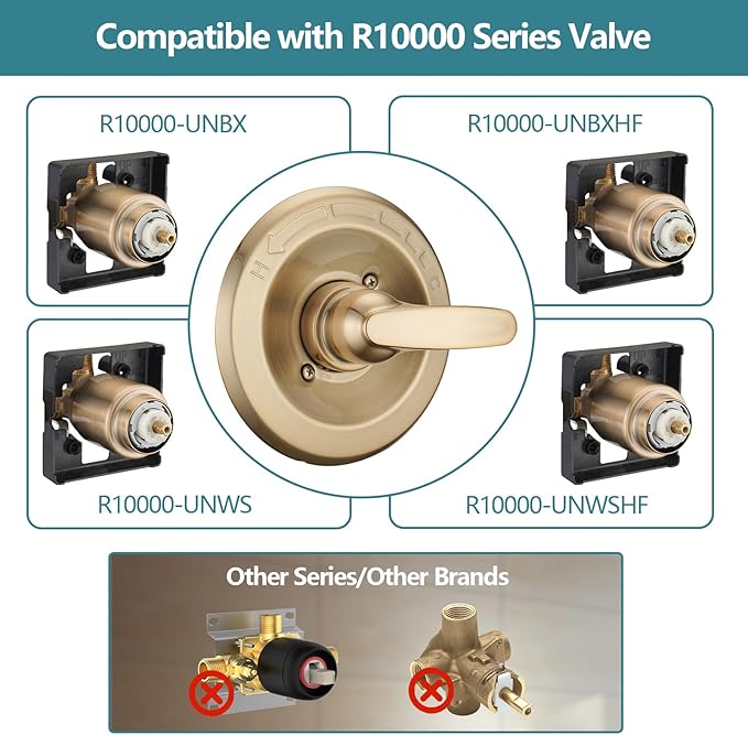 Shower Trim Kit Replacement for 13/14 Series, Shower Cover Plate with Handle fit Champagn Gold, Shower Cover Plate with Handle (Valve& Catridge Not Inclued)