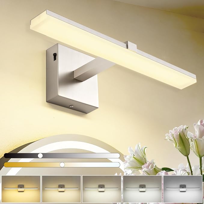 18 Inch Vanity Lights for Bathroom Brushed Nickel Over Cabinet Arm Extra Wide LED Bar 5CCT 2900K 6000K ETL IP44