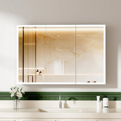 LED Lighted Medicine Cabinet with Mirror, 48x32 Inches, Recessed or Wall Mounted, Anti-Fog, 3 Color Temperature, Adjustable Brightness, Bathroom Storage Cabinet