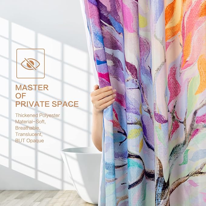 Oil Painting Tree Shower Curtain, Colored Seasons Tree Shower Curtain for Bathroom with 12 Hooks Polyester Fabric Washable Shower Curtain Set Home Office Farmhouse Decor Bath Curtain | 72x72 inch Shower Curtains for Bathroom Polyester Fabric Waterproof...