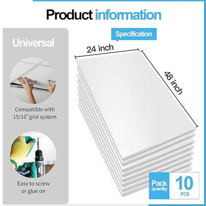 Art3d 10-Pack Smooth Drop Ceiling Tile 2ft x 4ft - Fire-Rated, Waterproof, Reusable - Premium PVC, No Sag and Breakage - Cover 80 Sq. Ft, White | 2 x 2 ft, PVC, Waterproof, Fire-Rated, Reusable, Compatible with Grid System, Perfect for Living Room