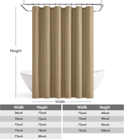ANRODUO Khaki Extra Long Linen Fabric Shower Curtain Set - W72xL96 | Farmhouse Shower Curtain with 12 Metal Hooks, Waterproof Heavy Duty, Button Hole Design, Machine Washable for Bathroom