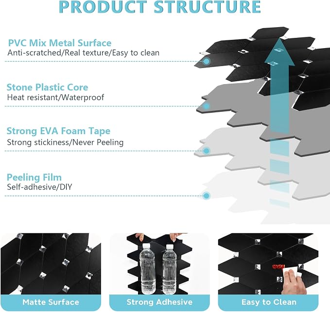 STICKGOO Peel and Stick Backsplash, 10 Sheets Kitchen Mosaic Tile Sticker, Black Brushed Aluminum Composite Panel, Stick on Backsplash for Kitchen, Countertop, Bathroom Vanity