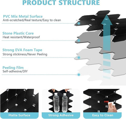 STICKGOO Peel and Stick Backsplash, 10 Sheets Kitchen Mosaic Tile Sticker, Black Brushed Aluminum Composite Panel, Stick on Backsplash for Kitchen, Countertop, Bathroom Vanity
