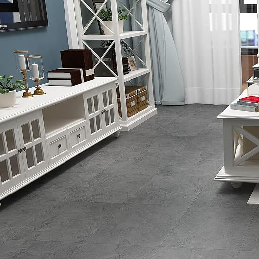 Livelynine Industrial Concrete Vinyl Flooring Peel and Stick Floor Tile Stickers Waterproof Vinyl Floor Tiles for Bathroom Kitchen Self Adhesive Laminate Flooring Sticky Floor Covering 12X12 In 4-Pack