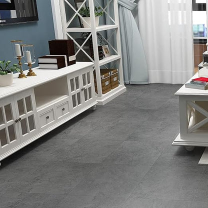 Livelynine Industrial Concrete Vinyl Flooring Peel and Stick Floor Tile Stickers Waterproof Vinyl Floor Tiles for Bathroom Kitchen Self Adhesive Laminate Flooring Sticky Floor Covering 12X12 In 4-Pack