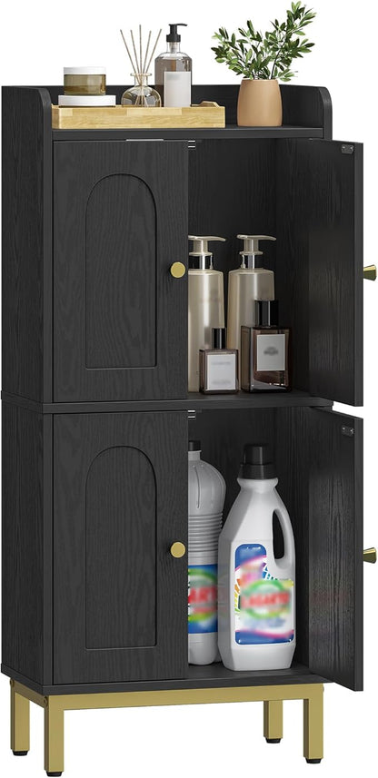 Bathroom Cabinet, Small Storage Cabinet with 4 Doors, Bathroom Organizers and Storage Cabinets with Adjustable Feet. Cabinets Freestanding for Living Room, Kitchen, 7.1"D x 14.6"W x 32.7"H