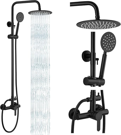 gotonovo Outdoor Shower 304 Stainless Steel, Mattte Black, Single Handle | Rain 8 Inch Outdoor Shower Head with Handheld Kit Fixtures System Faucet Set with Valve Wall Mount for Seaside Backyard Pool