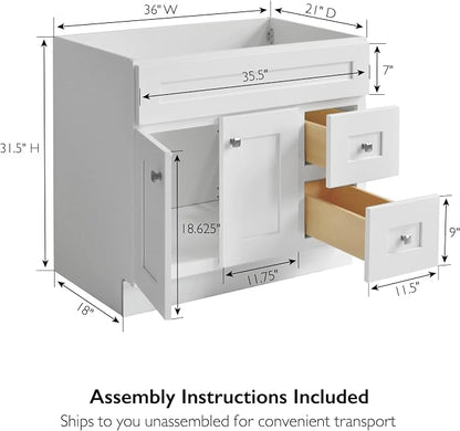Design House Brookings Bathroom Vanity, 36", White | Adjustable Hinges, Freestanding, Contemporary/Modern, Wood, Bath, 586958
