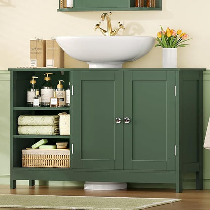 TEENFON 35.4" Pedestal Sink Storage Cabinet with 2 Doors and Adjustable Shelves, Bathroom Sink Cabinet, Under Sink Storage with U-Shape Cut-Out, Green