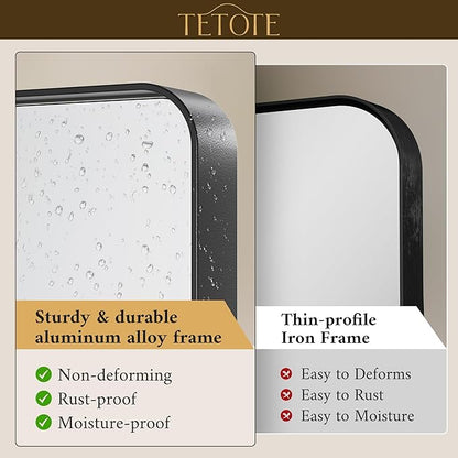 TETOTE Black Framed Bathroom Mirror, 24 x 36 Inch Matte Metal Frame Vanity Mirror, Farmhouse Wall Mounted Rectangle Mirror (Horizontal/Vertical)