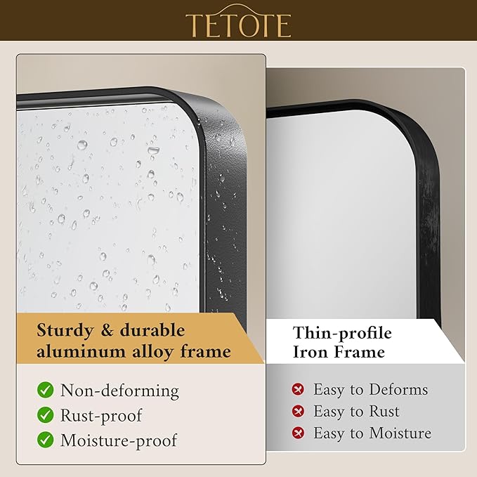 TETOTE Black Framed Mirrors for Bathroom, 42 x 36 Inch Modern Decorative Wall Mounted Rectangle Matte Framed Vanity Mirror (Horizontal/Vertical)