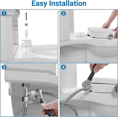 Senfot Bidet Toilet Seat Round, Non-Electric Self Cleaning Dual Nozzles Toilet Seat with Soft Close Lid, Sprayer Ambient Water Temperature, White Bidet Attachment Easy Installation