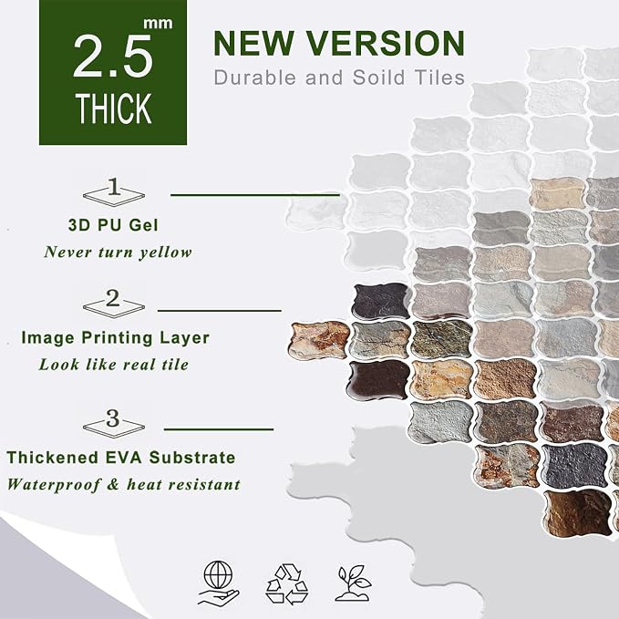 STICKGOO Arabesque Peel and Stick Backsplash, 12”X12” Backsplash Tile for Kitchen Peel and Stick, Self Adhesive Wall Tile Stick on Tiles (Thicker Design, Multicolor Sandstone)