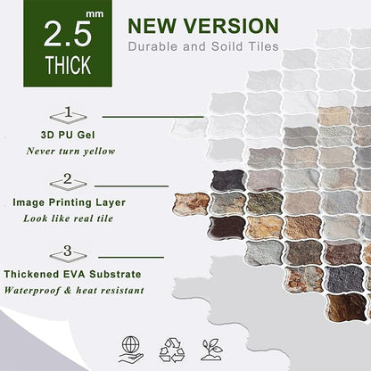 STICKGOO Arabesque Peel and Stick Backsplash, 12”X12” Backsplash Tile for Kitchen Peel and Stick, Self Adhesive Wall Tile Stick on Tiles (Thicker Design, Multicolor Sandstone)