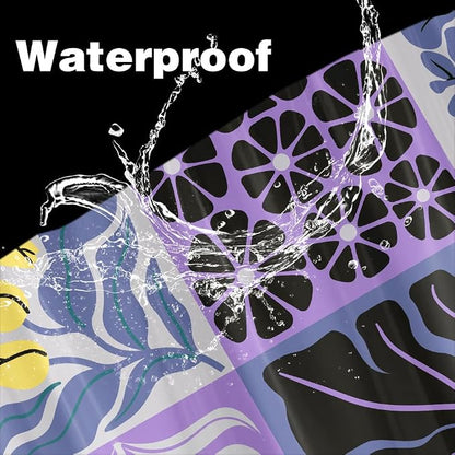 JAWO Retro Shower Curtain Vintage Abstract Boho Floral Shower Curtains for Bathroom Decor Purple Yellow Botanical Geometric Groovy Aesthetic Pattern Shower Curtain Sets with Hooks, 70X70IN
