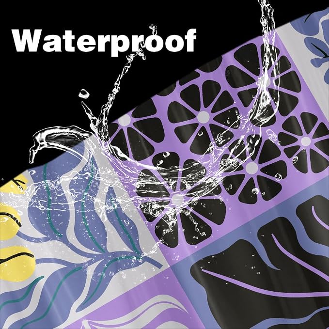 JAWO Retro Shower Curtain Vintage Abstract Boho Floral Shower Curtains for Bathroom Decor Purple Yellow Botanical Geometric Groovy Aesthetic Pattern Shower Curtain Sets with Hooks, 70X75IN