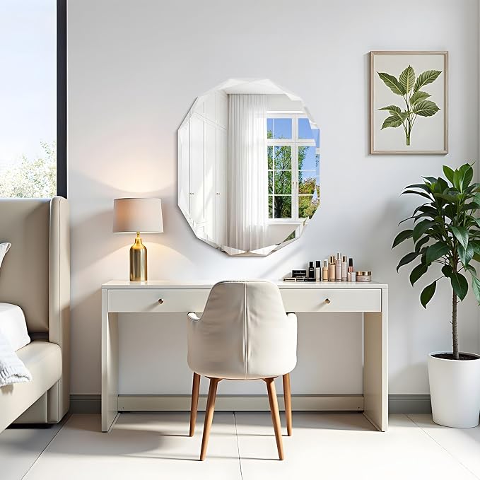 GLASHOM Frameless Oval Bathroom Mirror, 24x30 inch Beveled Wall Mirror | Modern Vanity Decor Mirror for Bathroom, Living Room, Entryway, Bathroom Mirrors for Over Sink Horizontal or Vertical