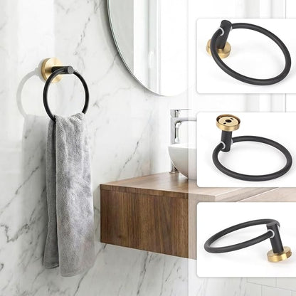 5-Piece Black Gold Bathroom Hardware Set, SUS304 Stainless Steel Wall Mounted Bathroom Accessories, 24 Inch Towel Bar, Towel Ring, Toilet Paper Holder, 2 Hooks, Rustproof Modern Bathroom Fixtures