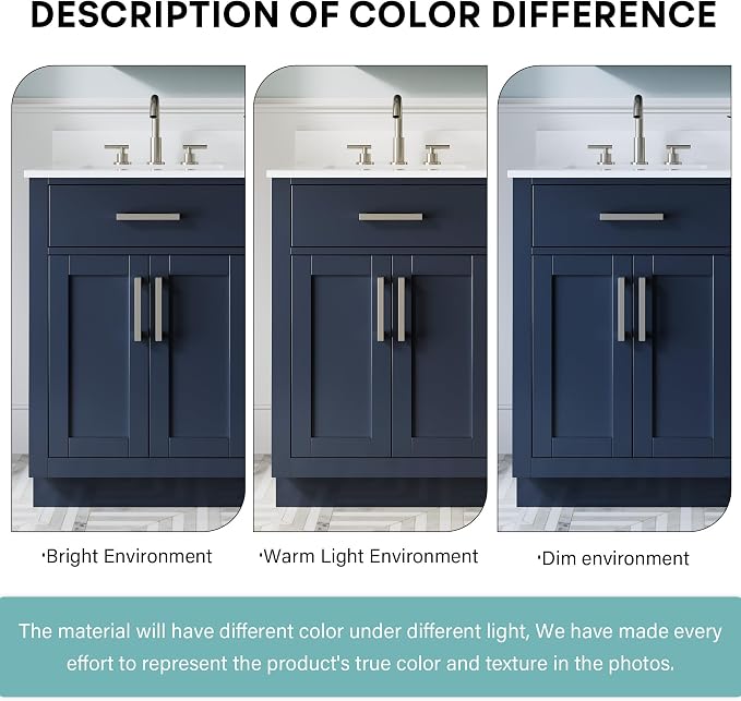 36-Inch Bathroom Vanity with Sink W/ 2 Doors & 4 Drawers & 1 Flip Drawer, Navy Blue Vanity W/Brushed Nickel Handles