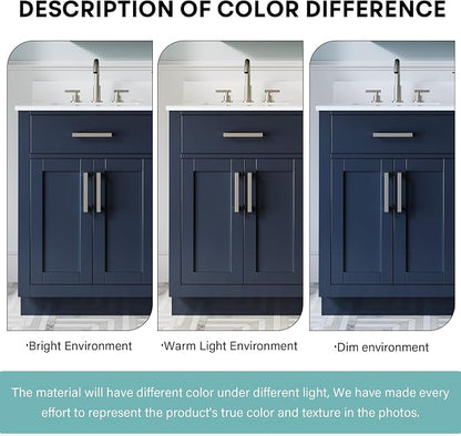 36-Inch Bathroom Vanity with Sink W/ 2 Doors & 4 Drawers & 1 Flip Drawer, Navy Blue Vanity W/Brushed Nickel Handles