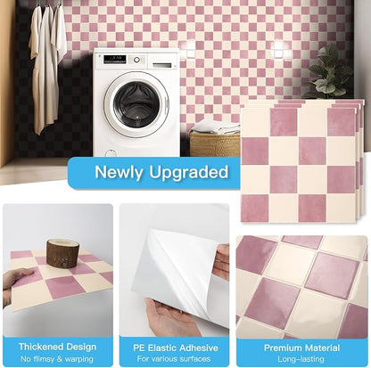 Art3d Grid Peel and Stick Backsplash, 10-Pack, 12" x 12", Pink & Warm White | Enhanced Thickness, Strong Adhesion, Moisture Resistant, Long-Lasting, Minimalist Look, DIY Friendly, for Kitchen Countertops