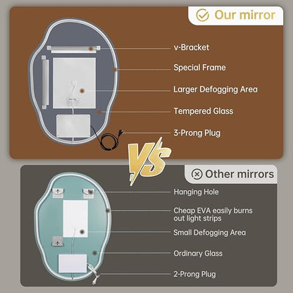 LOVESPEJO Irregular Backlit Mirror Bathroom 25x35 Inch, Asymmetrical LED Bathroom Mirror with Lights, Fogless, Dimmable, 3 Color Changing, Horizontal/Vertical