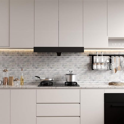 Peel and Stick Subway Tile 10-Sheet Kitchen Wall Backsplash White Blue Marble Tile Heat Resistant Self-Adhesive 12''x12'' Waterproof Glossy Wall Panel Vinyl for Bathroom Living Room Renter