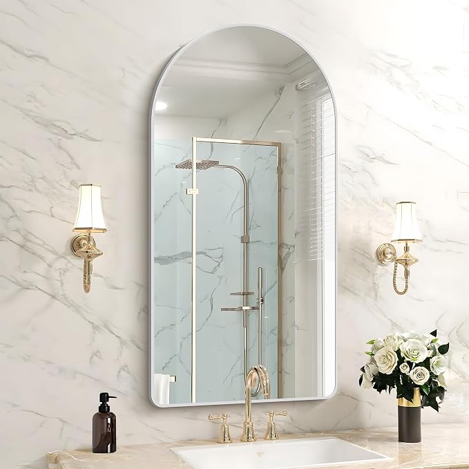 FORBATH Arched Bathroom Mirror 20x40 Inch, Silver Bathroom Mirror Wall Mounted Modern Aluminum Alloy Frame Arch Mirror for Bedroom Living Room Entryway, Hanging or Leaning Against Wall