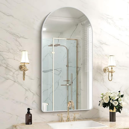 FORBATH Arched Bathroom Mirror 20x40 Inch, Silver Bathroom Mirror Wall Mounted Modern Aluminum Alloy Frame Arch Mirror for Bedroom Living Room Entryway, Hanging or Leaning Against Wall