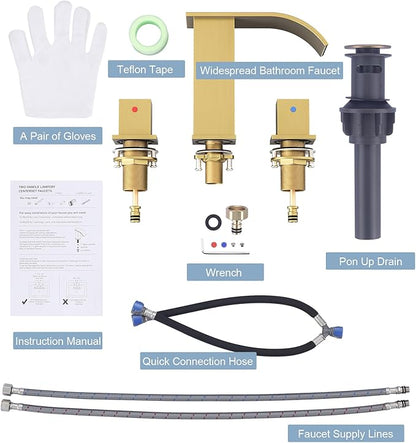 Brushed Gold Waterfall Bathroom Faucet: ARCORA 8 Inch Widespread Bathroom Faucets for Sinks 3 Hole, Modern 2 Handles Bathroom Sink Faucet with Pon Up Drain and cUPC Supply Lines