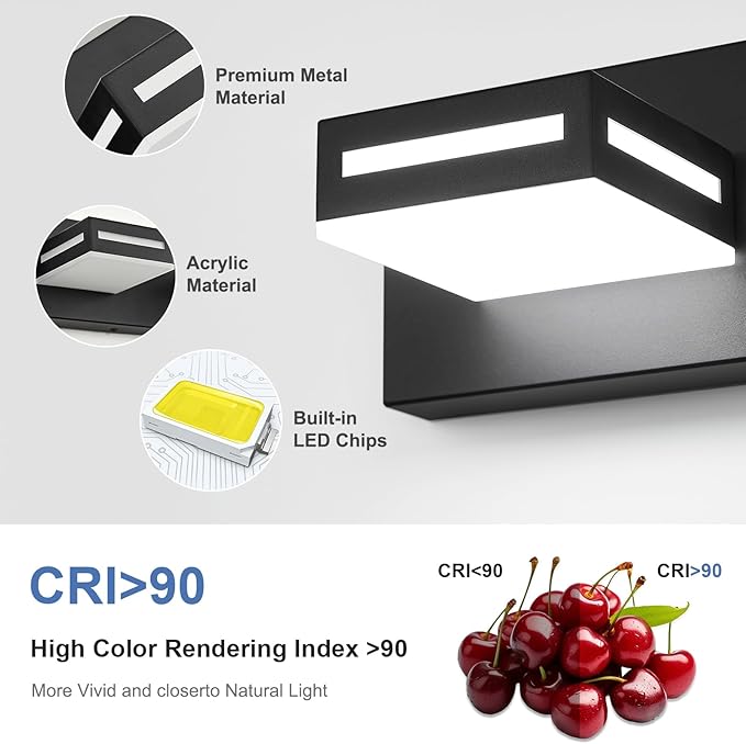 LED Modern Bathroom Light Fixtures, 5-Light 40-Inch Matte Black Vanity Lights for Bathroom Lighting Fixtures Over Mirror, 350° Rotatable Acrylic, 6000K Cool White Wall Lamp