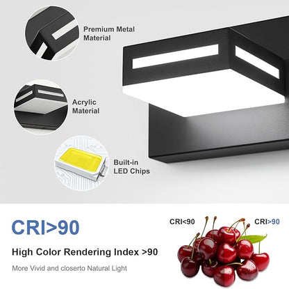 LED Modern Bathroom Light Fixtures, 4-Light 30-Inch Matte Black Vanity Lights for Bathroom Lighting Fixtures Over Mirror, 6000K Cool White 350° Rotatable Wall Lamp
