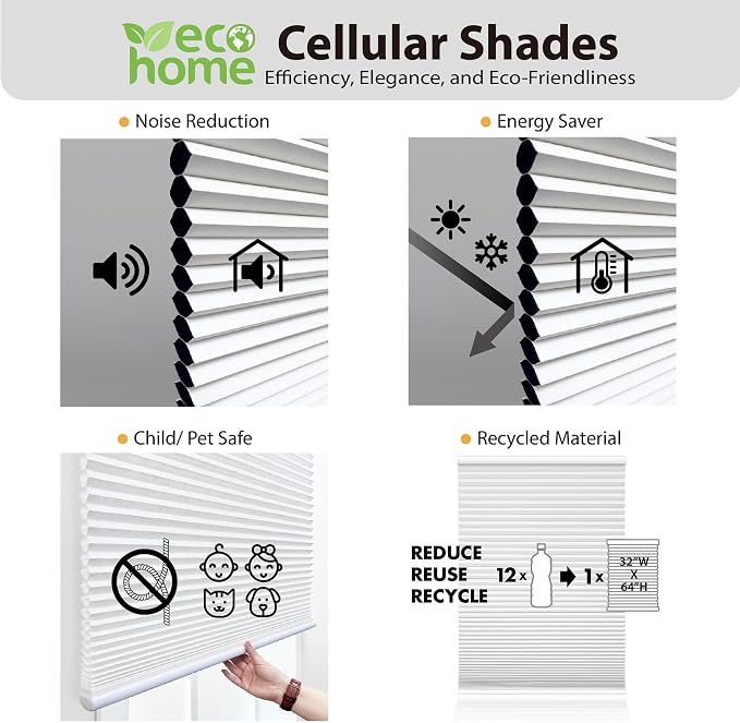 DEZ FURNISHINGS Cordless 1" Light Filtering Top Down Bottom Up Cellular Shade, 29.5"W x 64"H, Alabaster