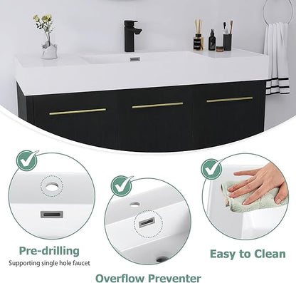 48 Inch Floating Bathroom Vanity,48" Bathroom Vanity with Sink,Modern Single Sink Vanity Combo,Black Wall Mounted Cabinet Set