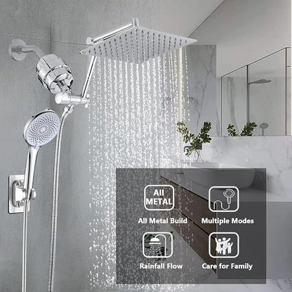 PROOX Filtered Shower Heads with Handheld Spray Combo, Rainfall Shower Head with 20 Stages Filter for Hard Water, Filtered Rain Shower Head for Hair And Skin, 12'' Adjustable Extension Arm, Chrome