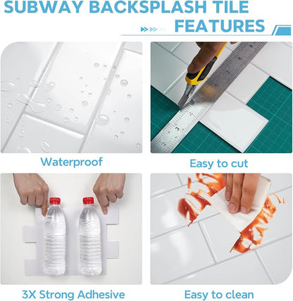 STICKGOO 10 Sheets Subway Tile Peel and Stick Backsplash,White Extra Thick 3D Wall Tiles with Commercial-Grade Adhesive for Kitchen, Bathroom, Laundry Room,11.56"x8.38"