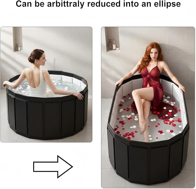 Portable Bathtub for Adult, Foldable Soaking Bathtub for Hot SPA&Ice Bath, Foldable Small Bathtub collapsible bathtub for Bathing, 6-layer Insulated portable tub,Space-Saving (black 41.3X26.6 IN)