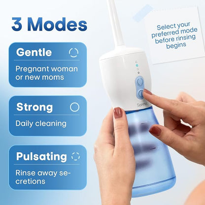 Electric Peri Bottle for Postpartum:3 Nozzles, 3 Modes, Rechargeable | Leak-proof, auto shut-off, 60 uses per charge, one-touch rinsing, spa-like cleansing for all ages