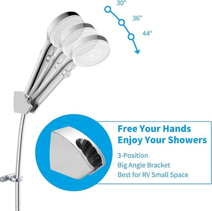 RV Shower Head with Hose, High Pressure Shower Head with Handheld On Off Switch, Travel Trailer, Motorhome and Boat and Camper Must Have RV Accessories Replacement Part, Chrome and White