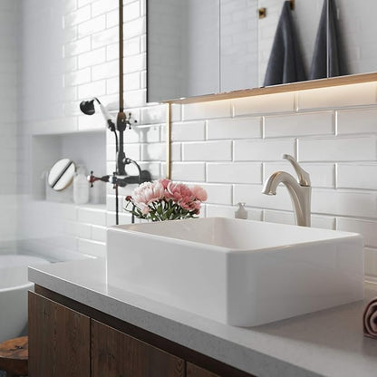 KRAUS Elavo 19-inch Modern Rectangular White Porcelain Ceramic Bathroom Vessel Sink and Spot Free Arlo Faucet Combo Set with Pop-Up Drain, Stainless Brushed Nickel C-KCV-121-1200SFS