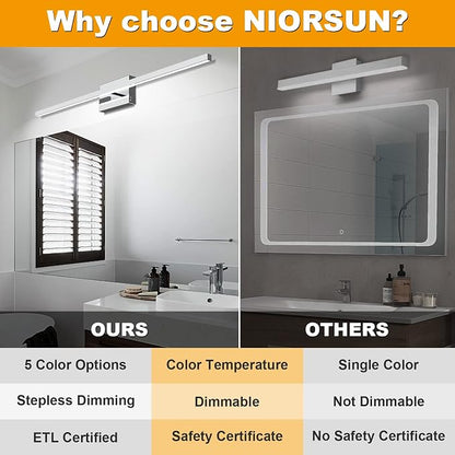 NIORSUN 39.4 inch Chrome Bathroom Vanity Light, 24W 5CCT Dimmable LED Bathroom Lighting Fixtures Over Mirror, Modern Vanity Lights for Bathrooms Restroom Mirror- ETL Certified