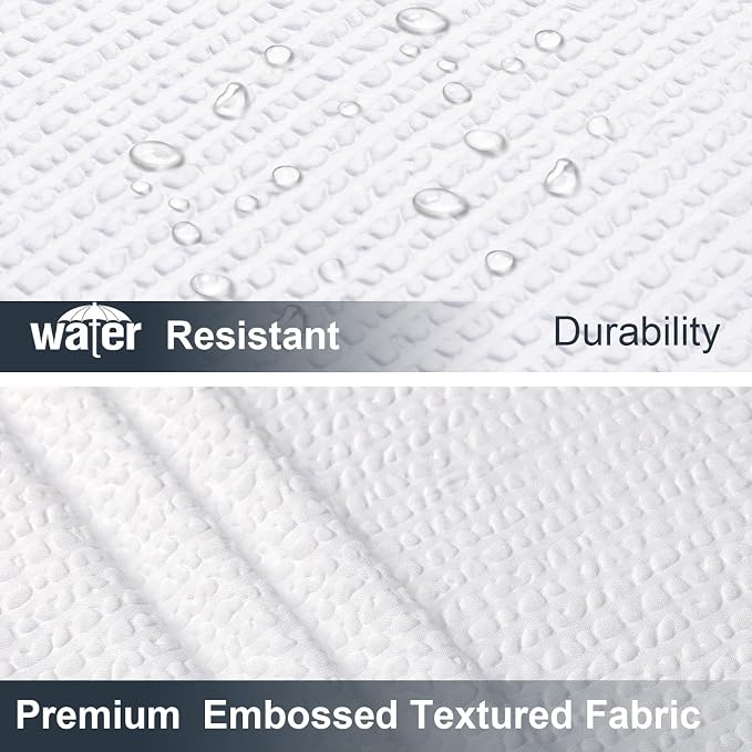 White Shower Curtain for Bathroom 72x72 Inch, 3D Embossed Textured Waffle Fabric Shower Curtains, Soft Hotel Farmhouse Style, Water Repellent, Machine Washable, White, 72" W x 72" L