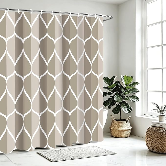 Gelbchu Geometric Shower Curtain for Bathroom, Light Gray Brown, 72x72 | with Hooks, Premium Polyester, Quick Dry, Water Repellent, Machine Washable, Rustproof Grommets, Modern Minimalist