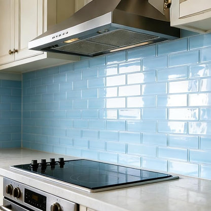 Art3d Seaglass Subway Design Peel and Stick Backsplash, 10-Pack, Aqua Blue | 12 x 12 Inch, Water Resistant, Durable, Easy to Installation, Coastal Style, for Modern Home Decor, Kitchen, Home Improvement