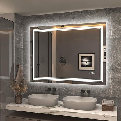 48x36 Led Lighed Bathroom Mirror for Wall, Large Dimmable Vanity Mirror with Lights, Anti-Fog, Shatterproof, Memory， ETL Listed (Backlit and Front Lighted) | Dimmable Vanity Mirror with Lights for Wall, Backlit and Front lit, Anti-Fog, Shatter-Poof, ET...