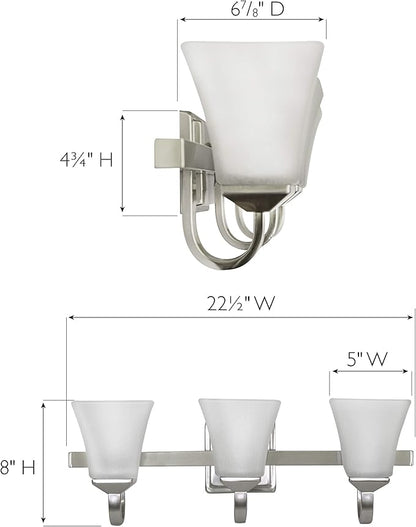 Design House 514760 Torino Traditional 3-Light Indoor Bathroom Vanity Light Dimmable Snow Glass for Over the Mirror, Satin Nickel