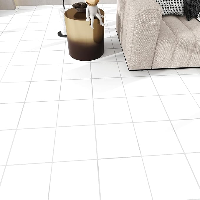 Lareko 20Sq.Ft White Marble Peel and Stick Vinyl Floor Tiles,20 Tiles - 12" x 12",Waterfproof and Self Adhesive Vinyl Sticker Tiles,Laminate Flooring for for Kichen,Bathroom,Dining Room(White)