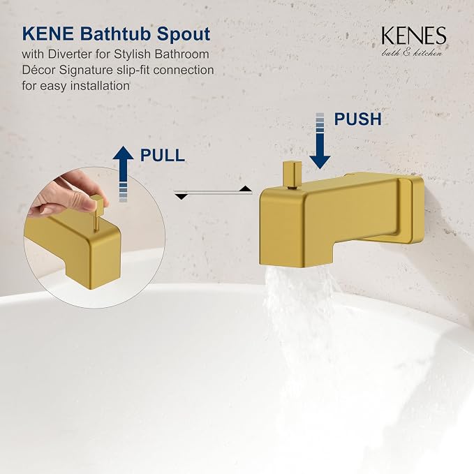 KENES Brushed Gold Shower Set with Tub Faucet, Square Tub Shower Faucet Set | Shower Faucet with 10-Inch Rain Shower Head, Square Shower System, Valve Included, Lead-Free cUPC & NSF Certified, Stainless